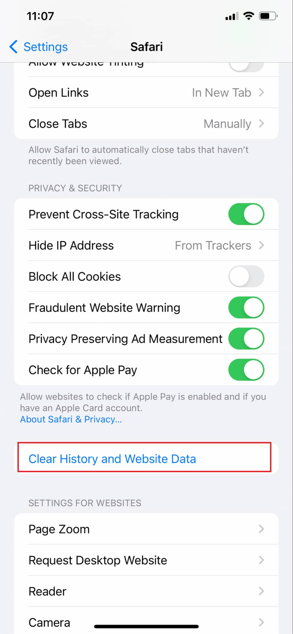 Click Clear History and Website Data | How Do I Fix Slow Internet on My iPhone