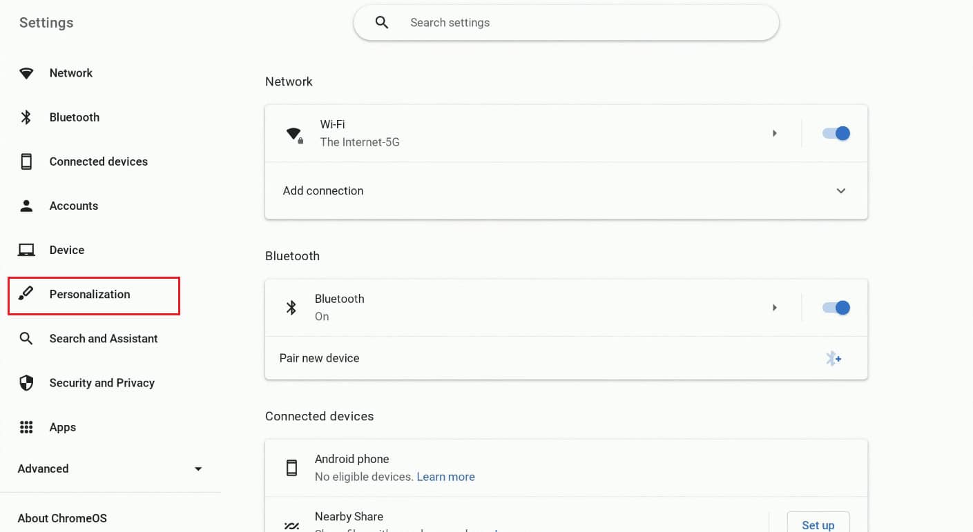 click on Personalization from the left pane