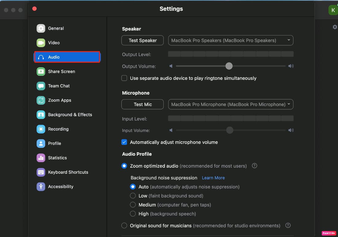 click on audio option | AirPods mic not working on Zoom on Mac