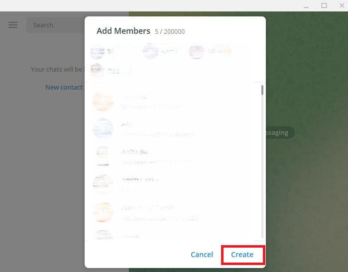 Click on Create. How to Add Members in Telegram Group