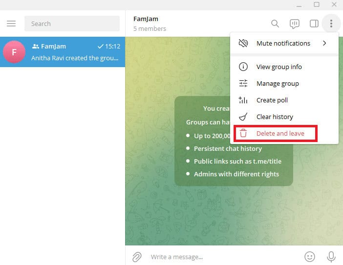 Click on Delete and Leave Group