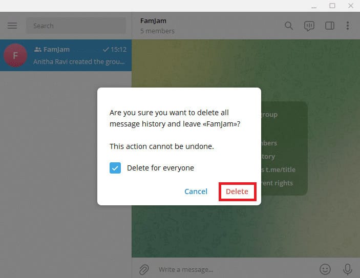 Click on Delete Group