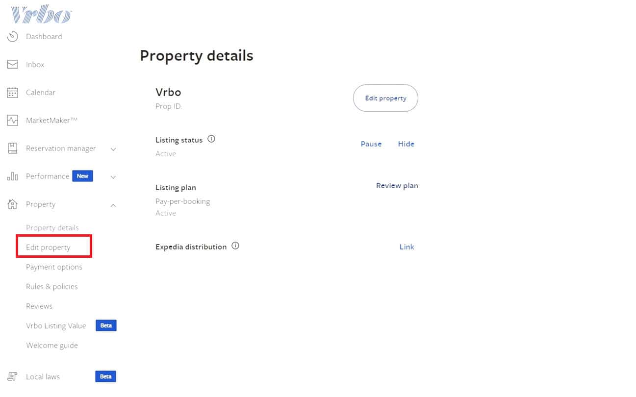 click on Edit property | VRBO customer service