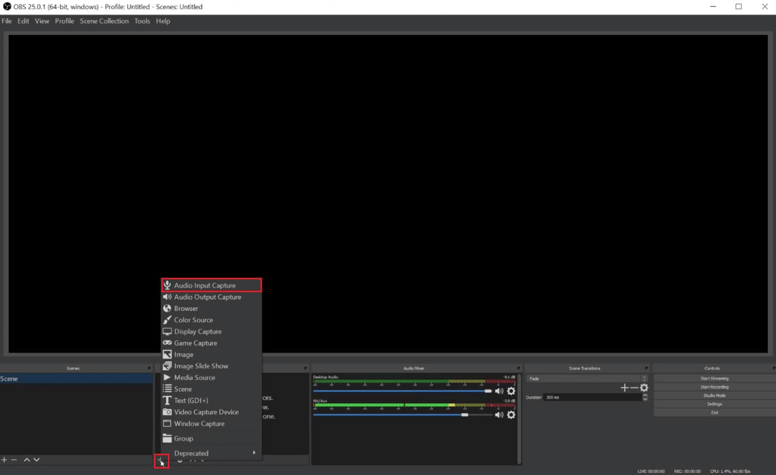 click on + icon - Audio Input Capture | can Zoom detect screen recording