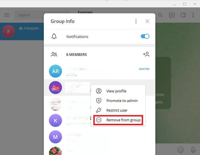 Click on Remove from group. How to Add Members in Telegram Group