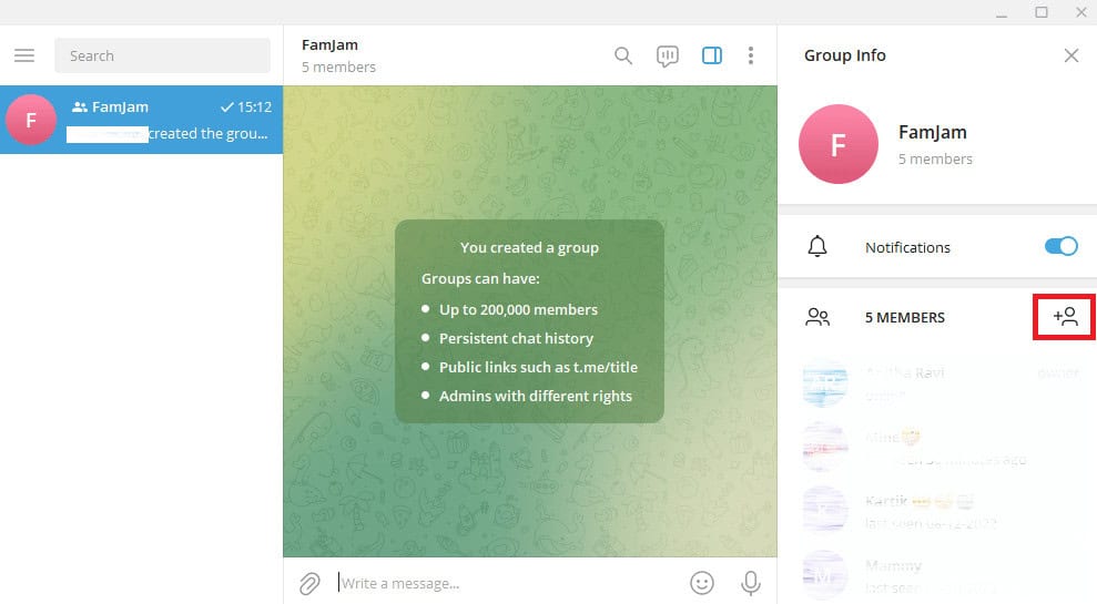 Click on the add member icon. How to Add Members in Telegram Group