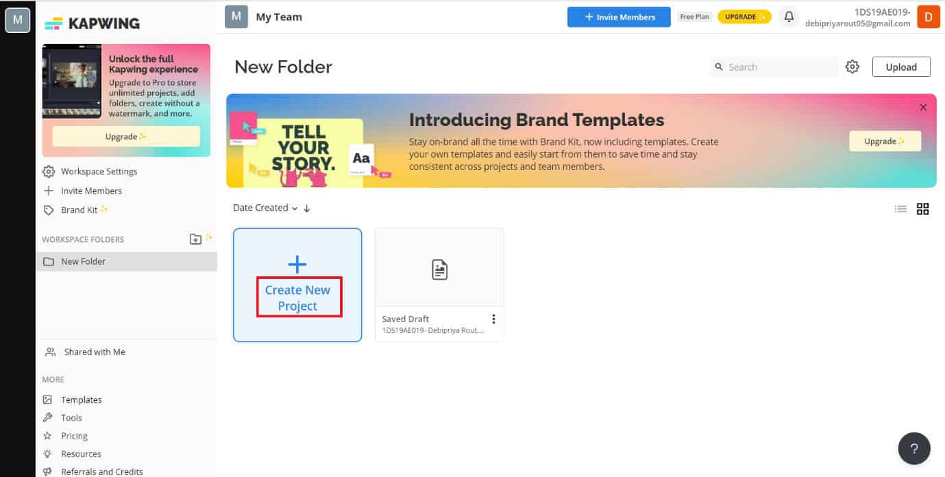 Click on the create new project option. 