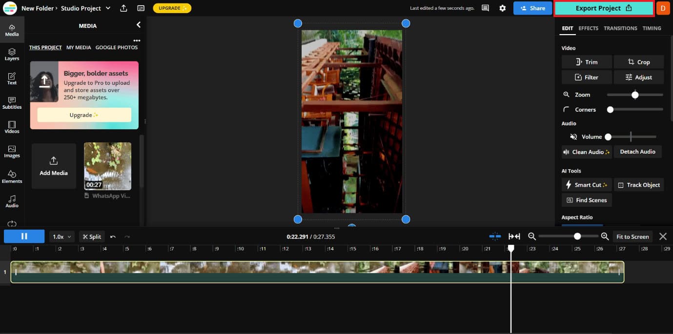 Click on the export project option. 