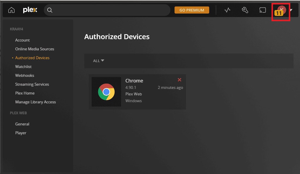Click on the profile icon | Plex an error occurred while attempting to play video