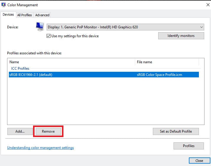 Click on the Remove option