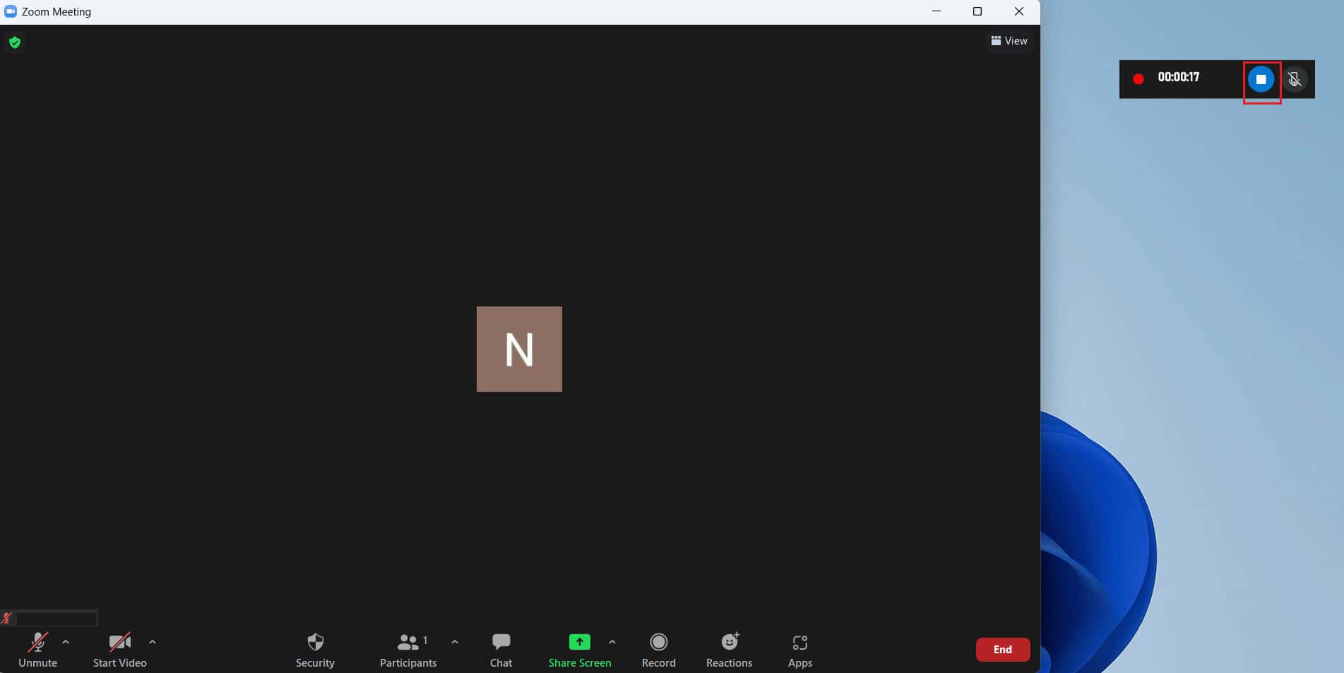 click on the stop icon to stop the recording | can Zoom detect screen recording
