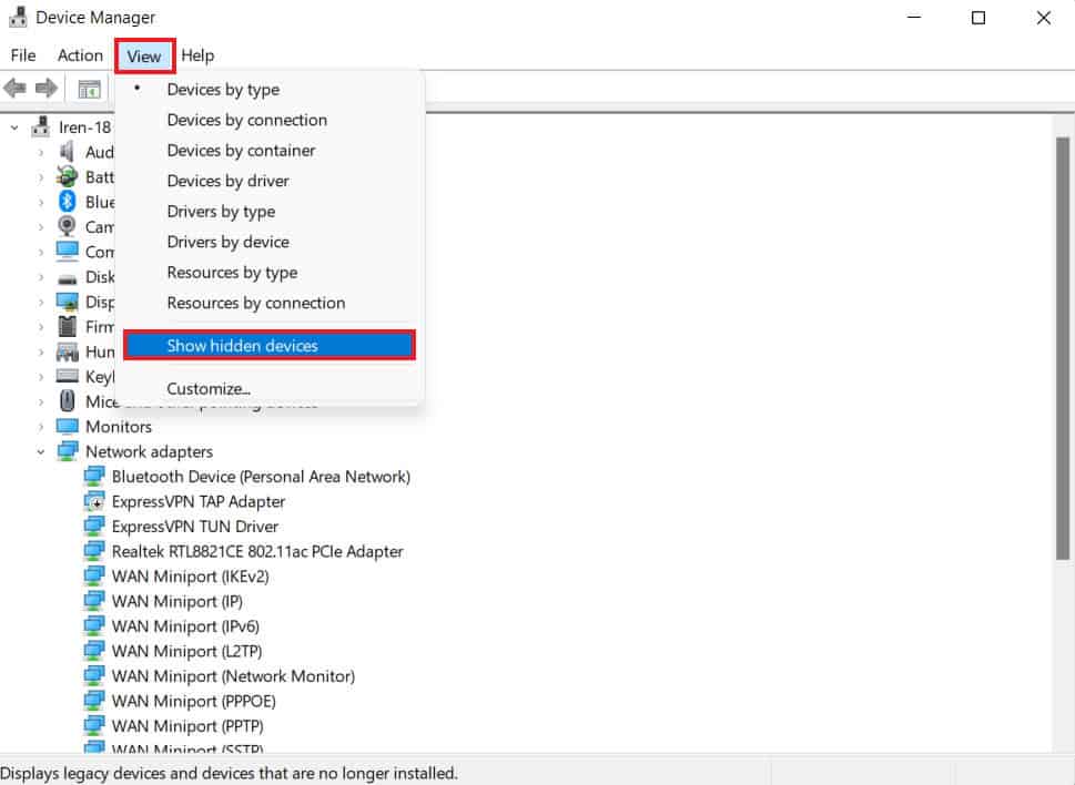 Click on View tab and then on Show hidden devices. Fix HID Compliant Touch Screen Missing