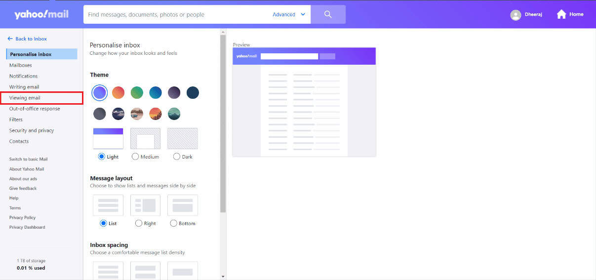 Click on Viewing email on the left bar menu.