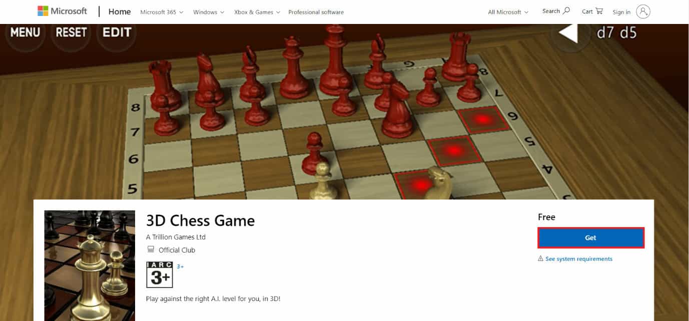 download page of 3D chess game