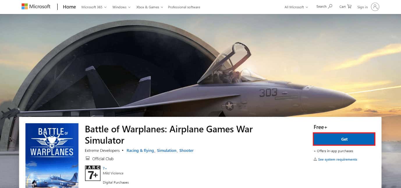 download page of Battle of Warplanes: Airplane Games War Simulator 