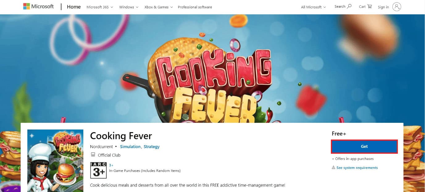 download page of cooking fever