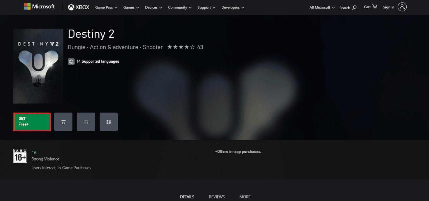 download page of Destiny 2