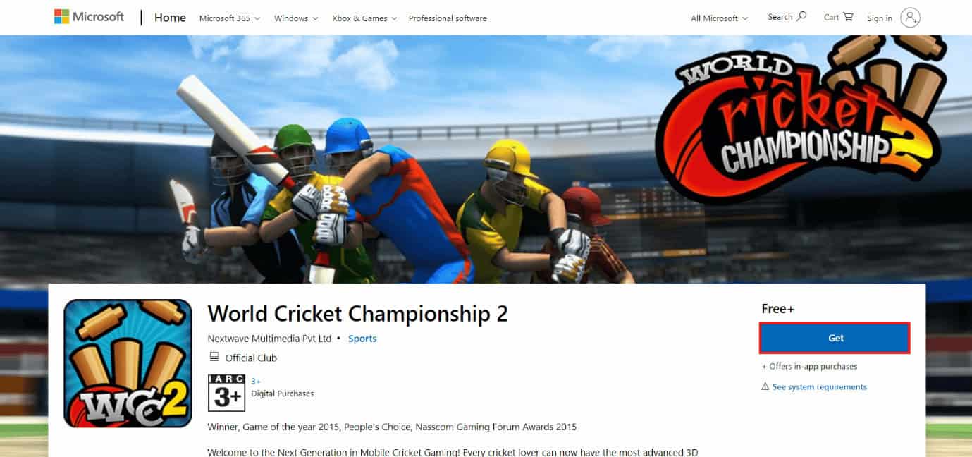 download page of world cricket championship 2