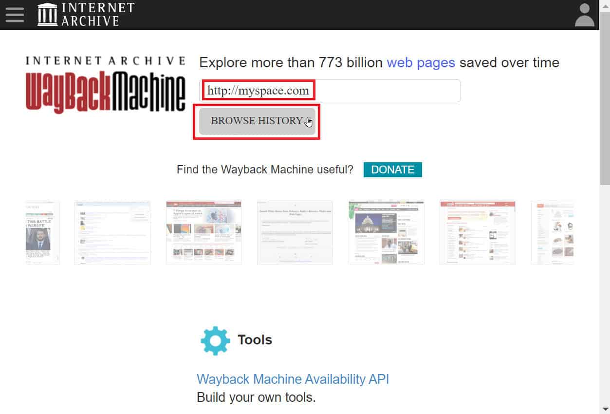 enter a website URL and hit Browse history