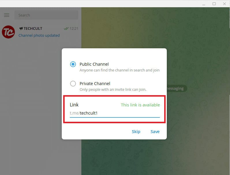 Enter the characters as you want the link and select the available link