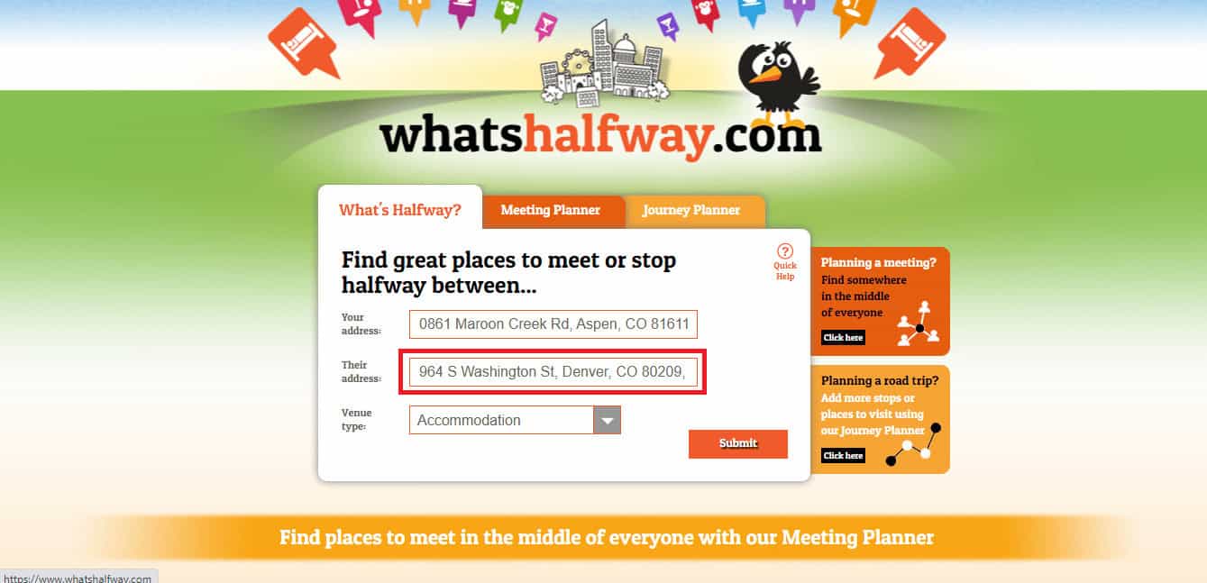 Enter the destination address in the Their address space