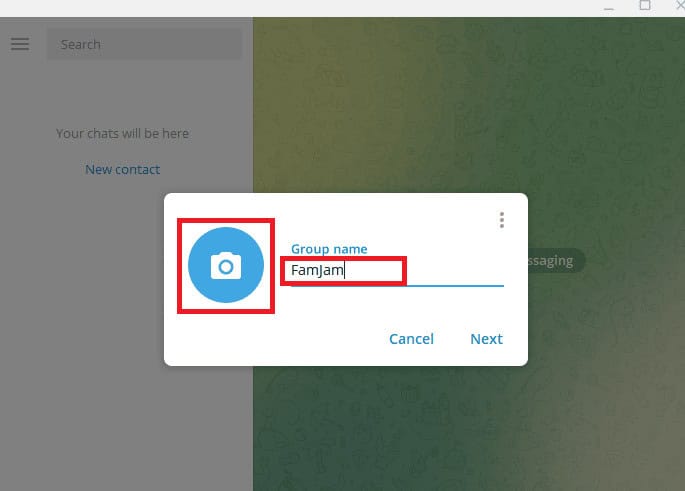 Enter the Group name and add a display picture