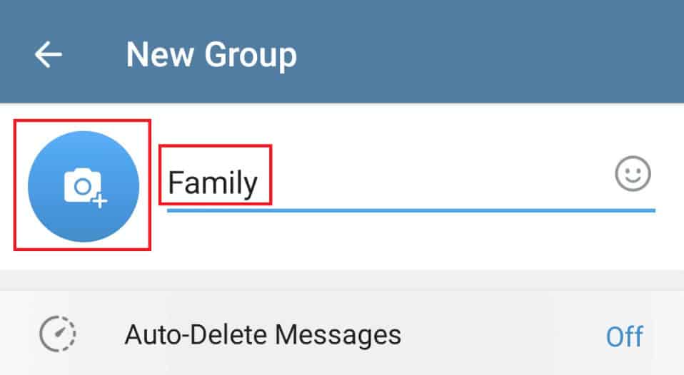 Enter the group name and add a display picture