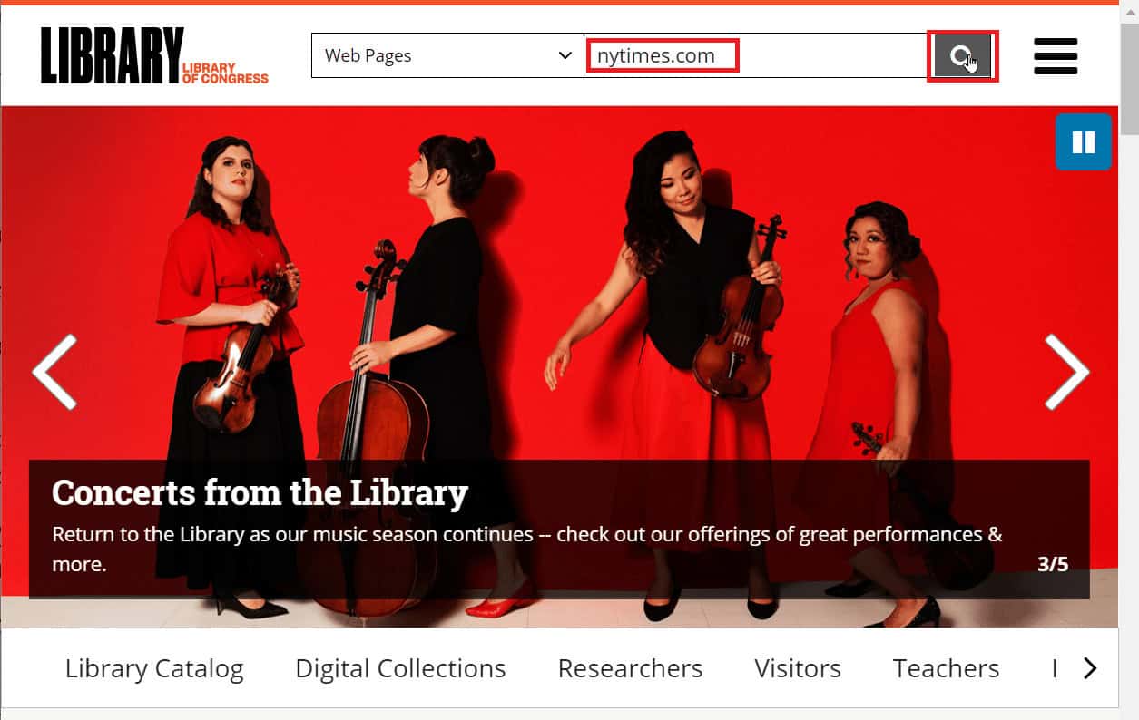 Enter the URL of the website you need to search and click on the magnifying icon to search