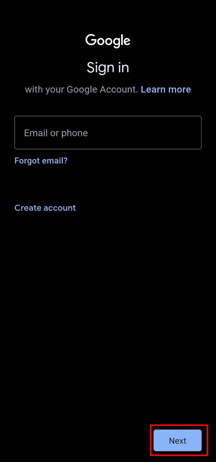 Enter your google email address and tap on the Next button.