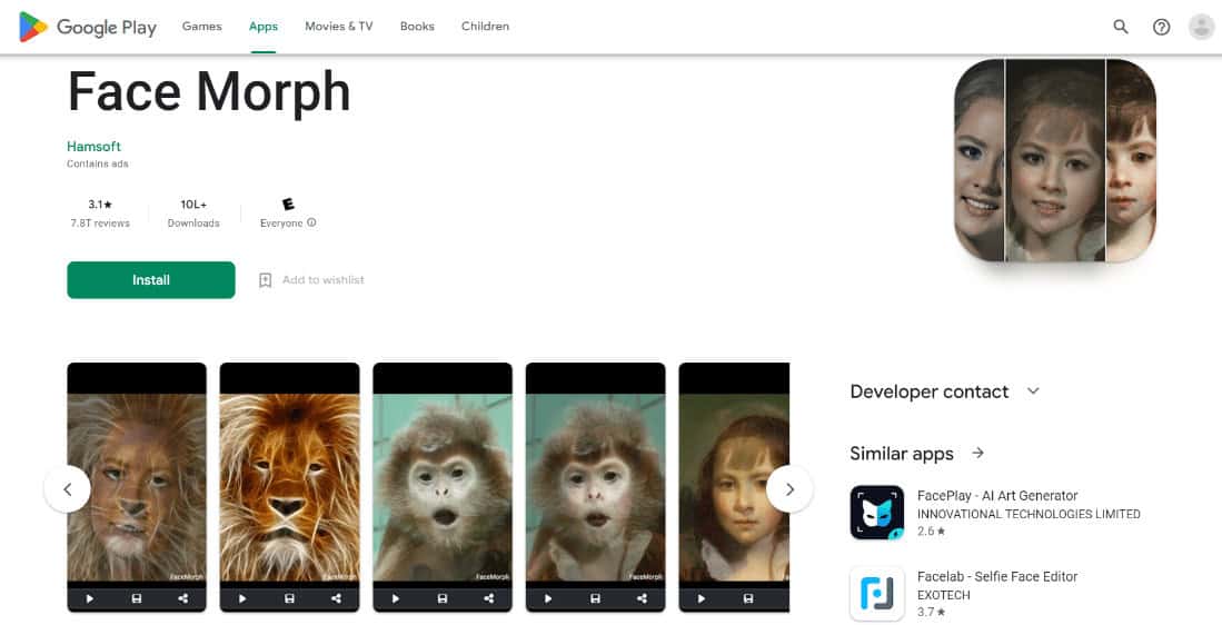 face morph playstore 