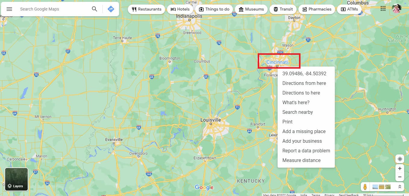 Find Cincinnati and right-click on it