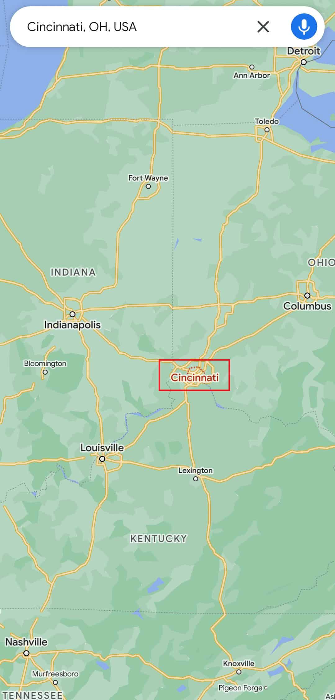 Find Cincinnati on the map | halfway between two places