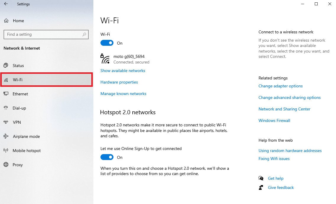 navigate to WiFi