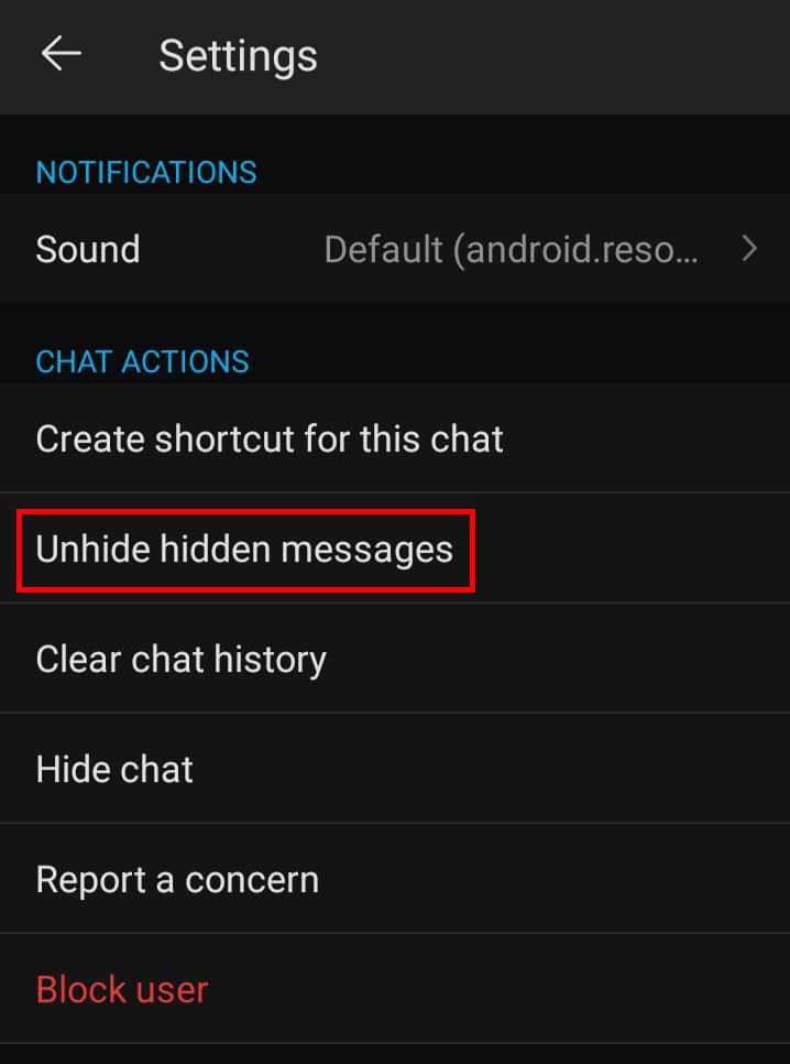 In Settings, scroll down to the bottom and tap on Unhide hidden messages.