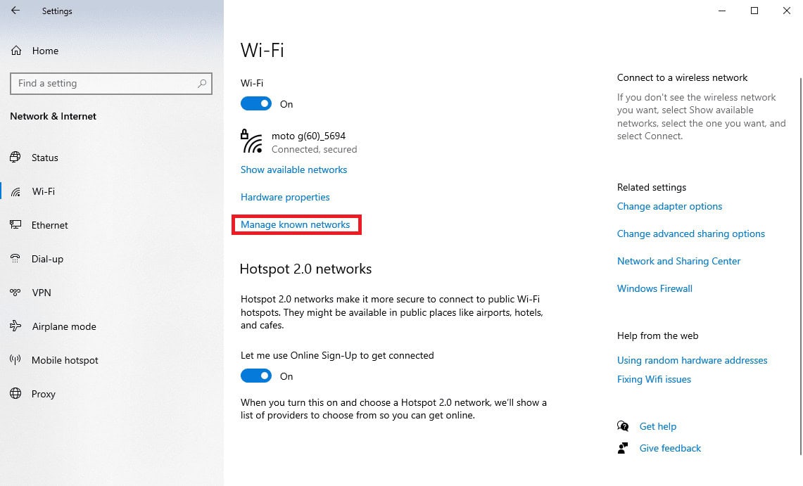 Locate and click on Manage known networks. 9 Ways to Fix Network Change Was Detected Error