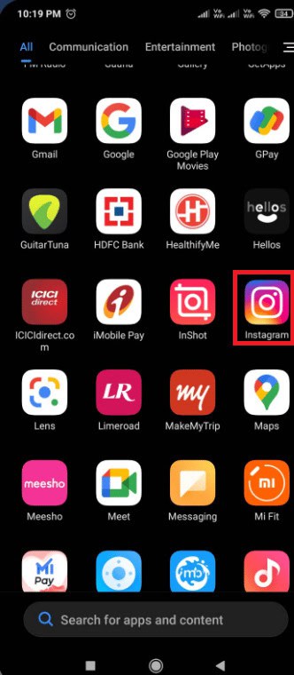 Long tap the Instagram icon
