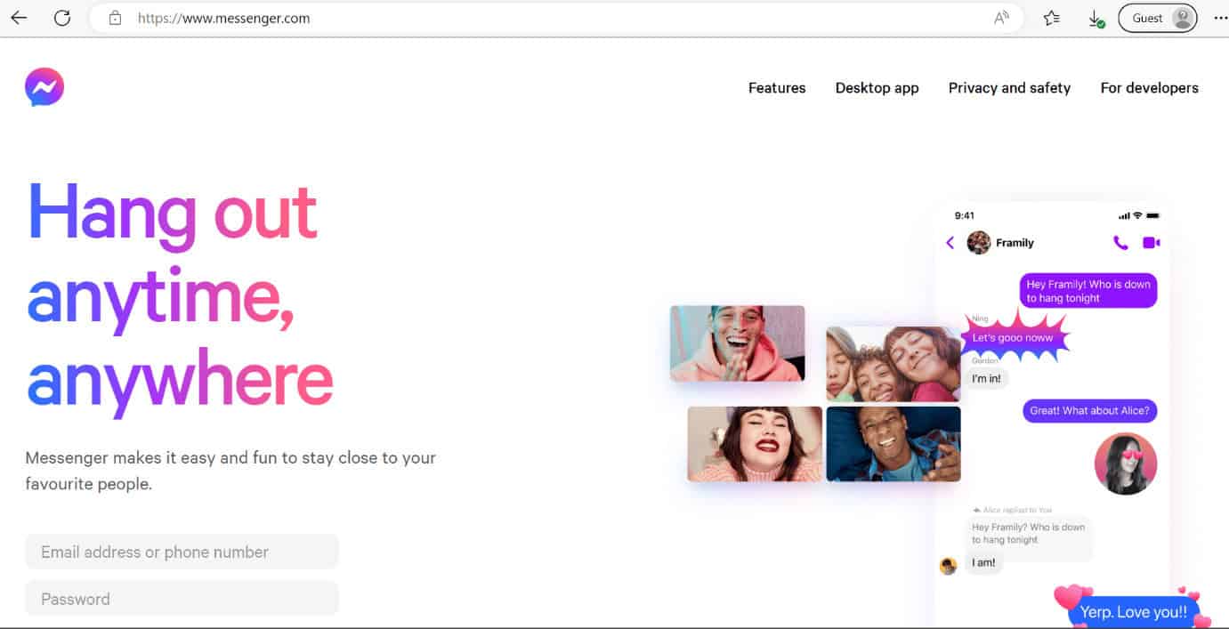 messenger web page