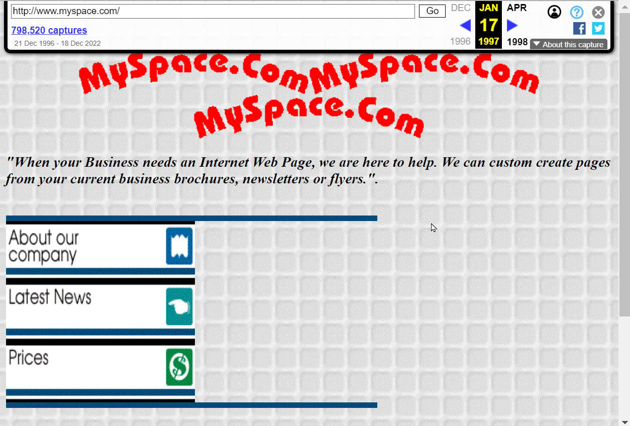 my space website in 1997