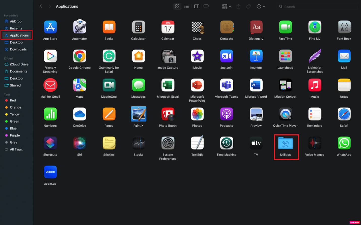 navigate to Finder then select Applications and click on Utilities.