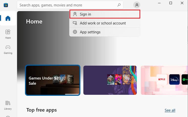 click on Sign in | Microsoft store error 0x80073CFB