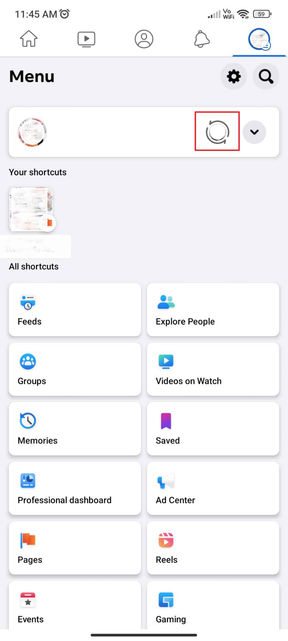 Now click on the small icon with a circular arrow on the top right-hand side of the mobile screen 