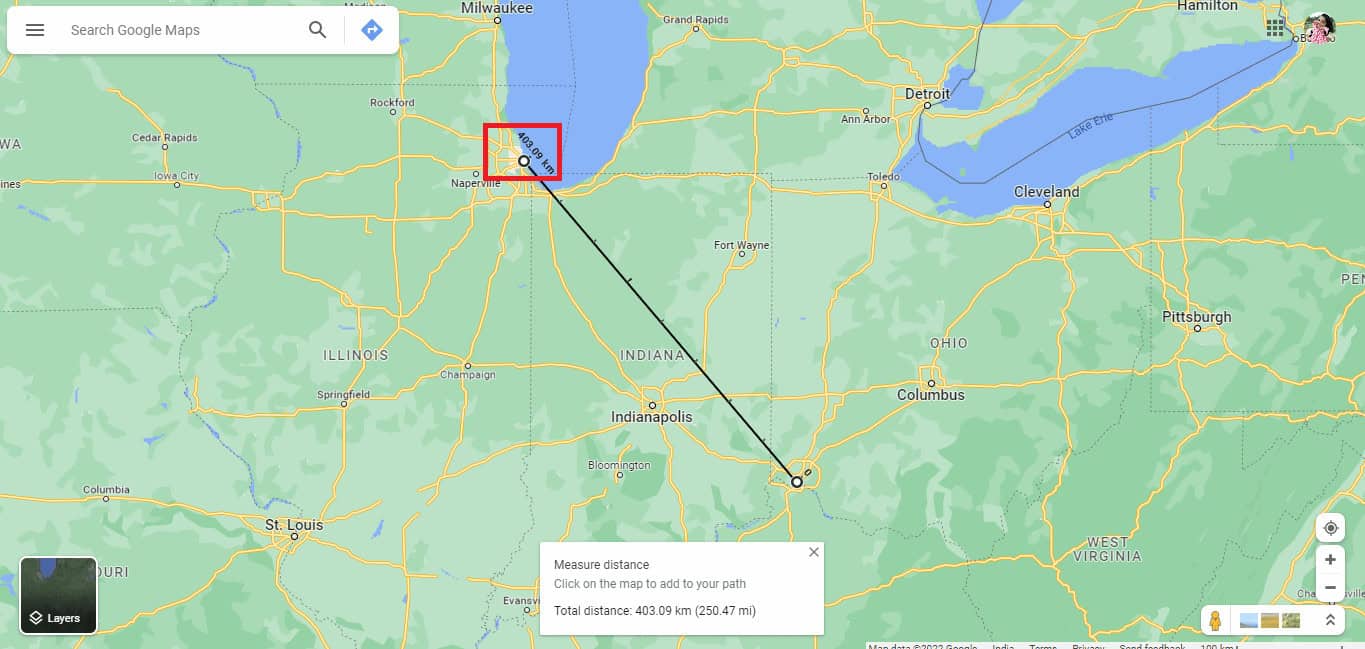 Now find and click on Chicago | halfway between two places