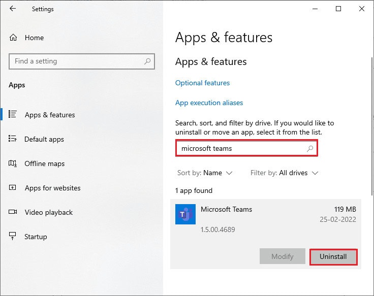 search and click on Microsoft Teams and select Uninstall option. 11 Ways to Fix Microsoft Teams Running Slow