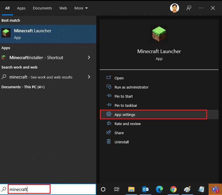 select the App settings option