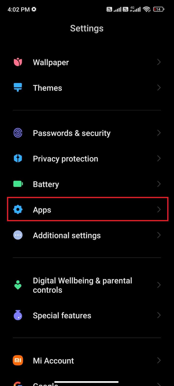 tap on Apps 