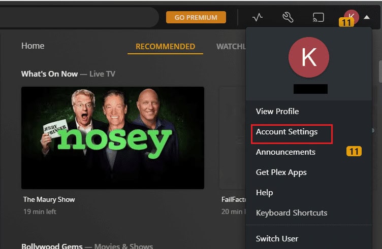 Open Account Settings | Plex an error occurred while attempting to play video