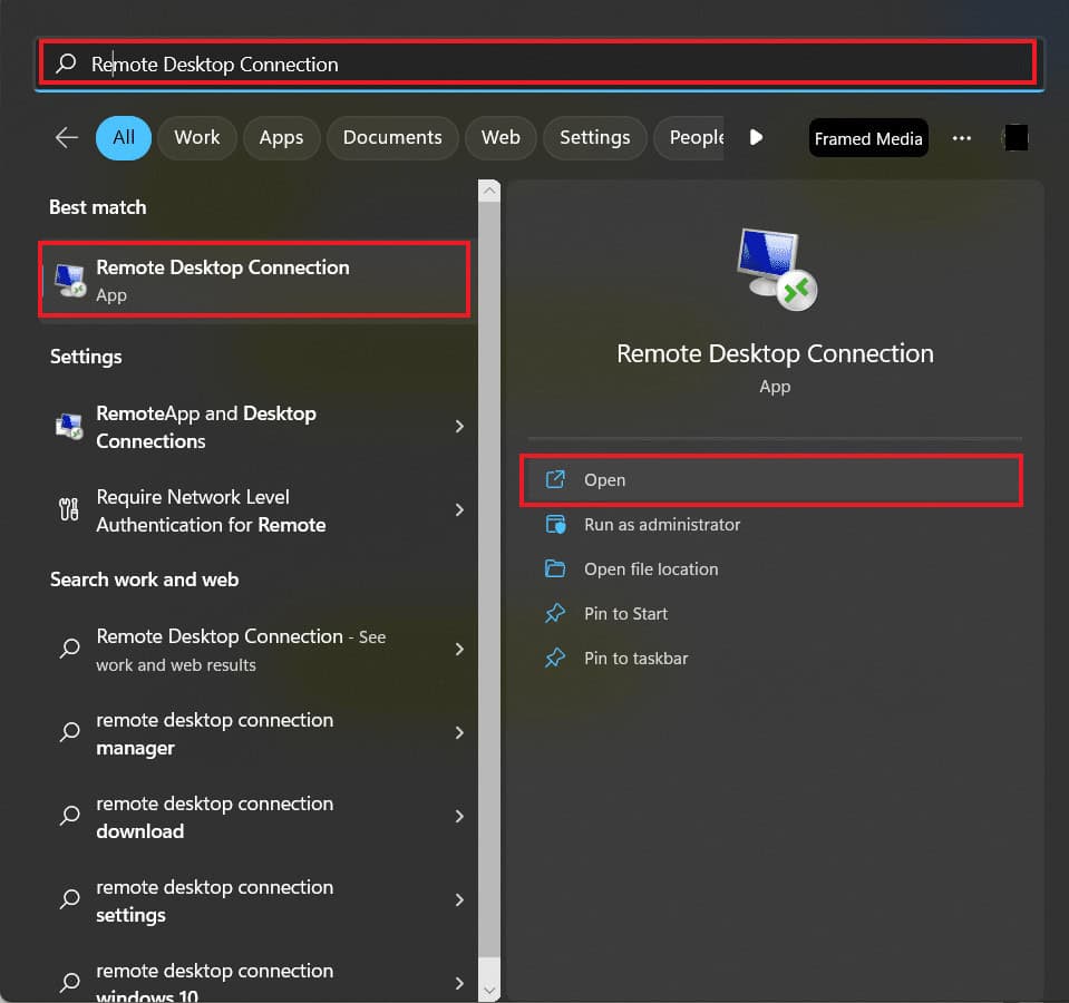 Open Remote Desktop Connection
