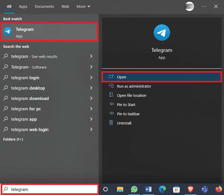 Open Telegram from the Start Menu 