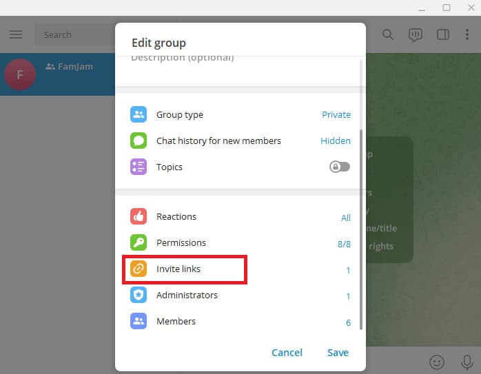 Scroll down and click on Invite Links