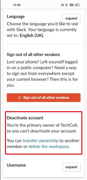 Scroll down and tap on the last Deactivate Account option. 